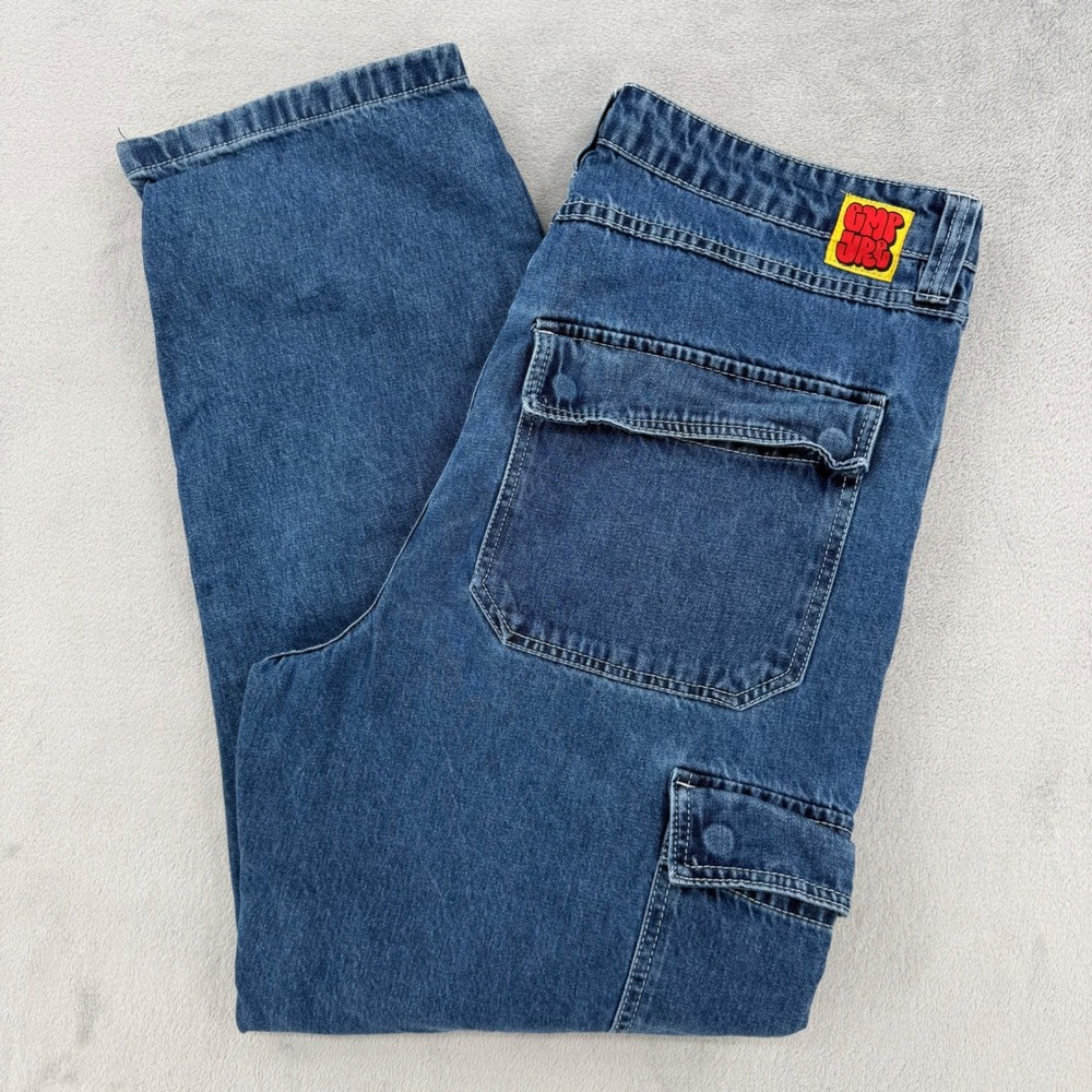Empyre Cargo Jeans Mens 34 Loose Baggy Fit Medium Wash Denim Skate Y2K Pants